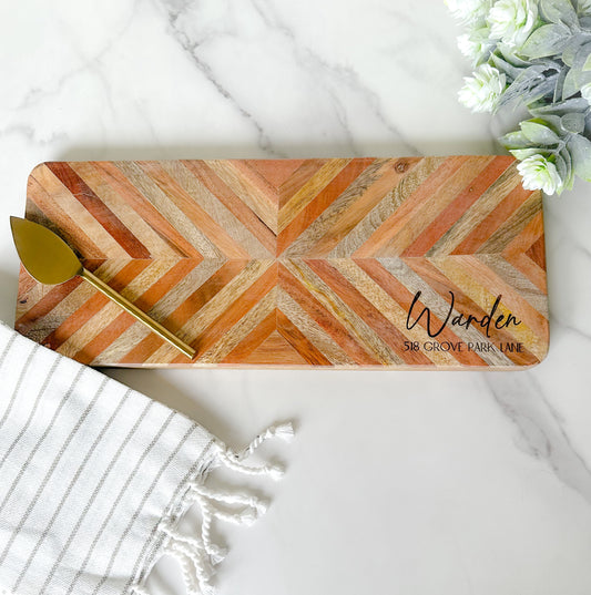 Personalized Mango Wood Cheese Board with Chevron Pattern