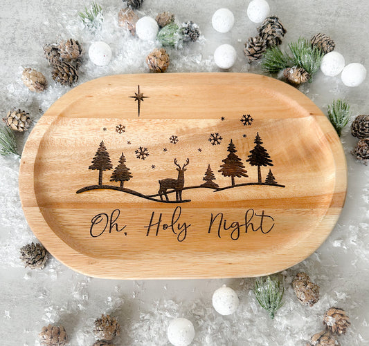 Engraved Oh Holy Night Christmas Wood Tray