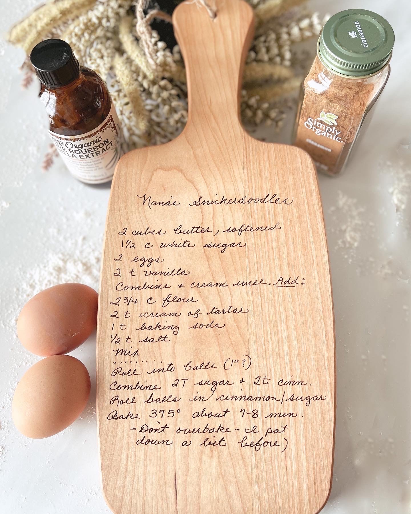 Handwritten Recipe Cutting Board - Small hardwood board with handle