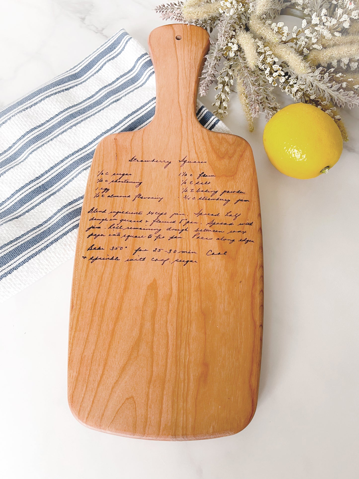 Handwritten Recipe Cutting Board - Small hardwood board with handle